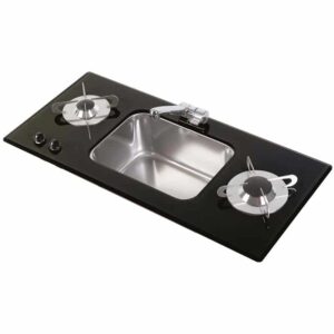 Gas hob unit with rectangular sink N°2 burners A-SR by Can - Airxcel Europe