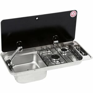 Rectangular gas hob-unit N°2 burners A-SR with rectangular sink left-handed by Can - Airxcel Europe