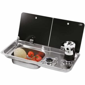 Rectangular gas hob-unit N°2 burnerS A-SR with rectangular sink left-hand tap and waste not included by Can - Airxcel Europe