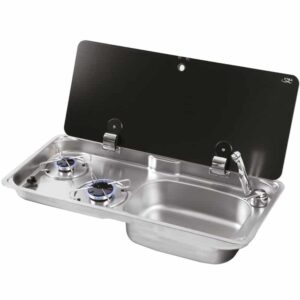 Rectangular gas hob-unit N°2 burners A-SR with rectangular sink right-hand by Can - Airxcel Europe